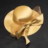Dámský klobouk se saténovou mašlí ve francouzském stylu - Elegantní svatební fedora a sluneční klobouk pro banket, svatební večírek
