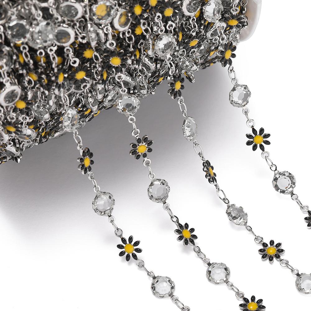 1meter Copper Chains Daisy with Glass Rhinestone Chain Findings for Bracelet Necklace DIY Jewelry Making Accessories