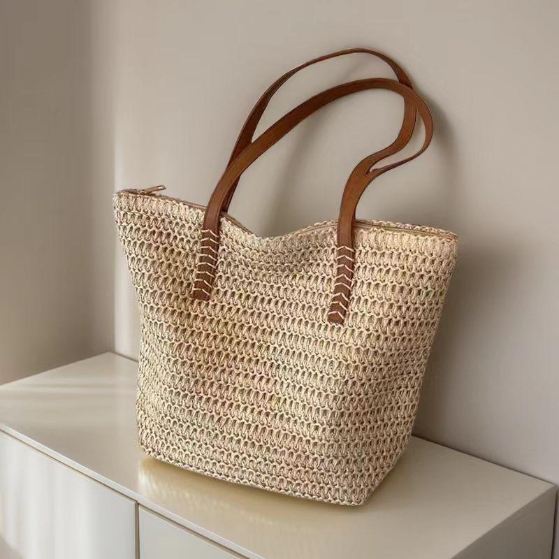 Single-shoulder Large-capacity Straw Woven Bag Simple Hand-woven Commuting Tote Vacation Beach Underarm