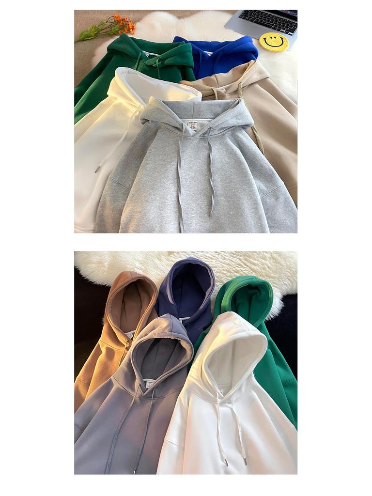 Men's Dark Green High-Gloss Heavy Oversized Hooded Sweatshirt for Autumn/Winter, Plus Velvet, Basic Style.