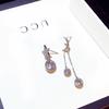 Moon Star Long Stud Earrings with Bling Zircon Stone for Women Fashion Jewelry Asymmetry Earring