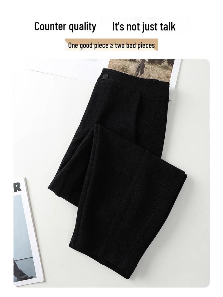 Women's Off-White Cashmere Blend Harem Pants - High-End, Thickened, Straight-Leg for Autumn/Winter 2024.