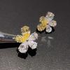 Estetyczne kolczyki sztyfty z kwiatami z żółtą i białą cyrkonią sześcienną, wykwintny prezent dla kobiet, biżuteria, dodatki statement