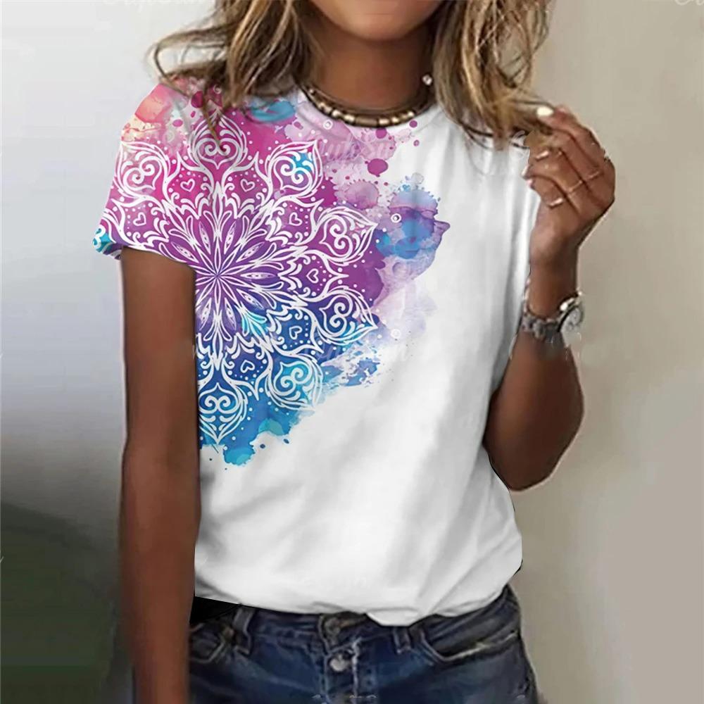 Abbigliamento Donna Estivo T-shirt Girocollo Top Casual Comfort Manica Corta Stampa Vintage Ampio Traspirante Abbigliamento T-shirt da Donna