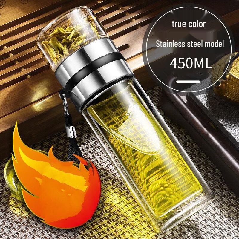 Shangqi High Borosilicate Double-Wall Glass Tea Infuser Bottle
