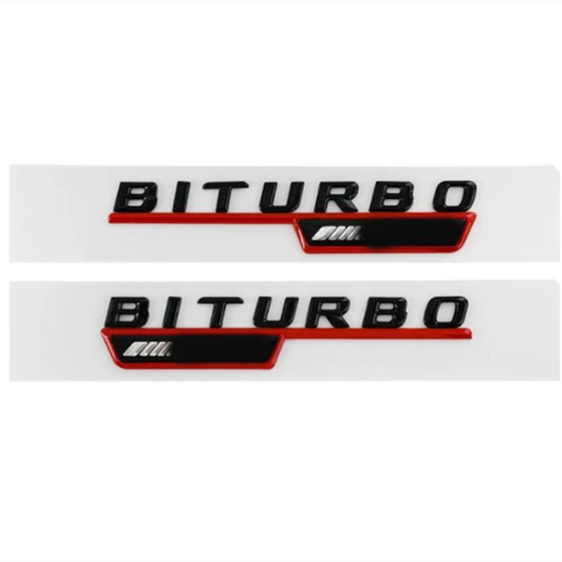 BRI4 2Pcs Biturbo 4matic Logo Letters Car Fender Emblem Badge Sticker For Mercedes Benz C43 E43 GLE43 GLC43 AMG W205 W213 Accessories
