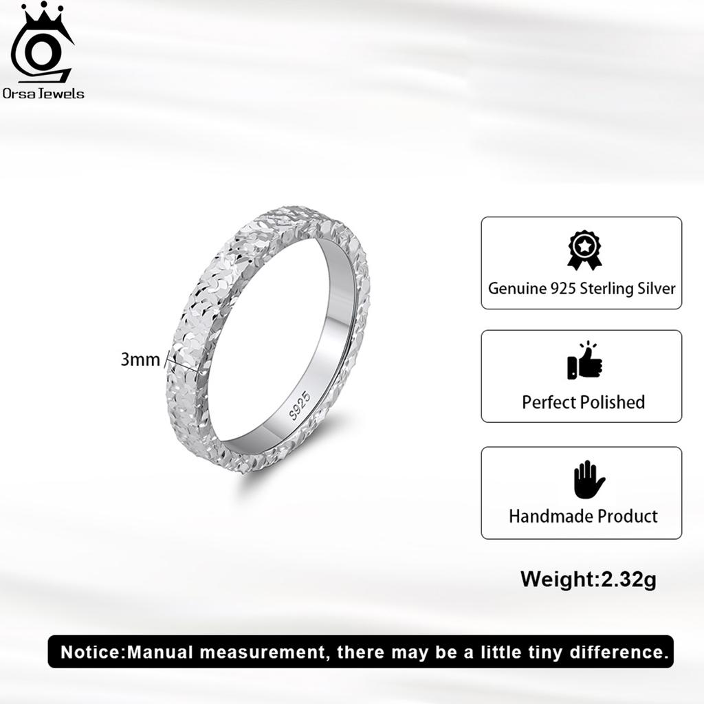 ORSA JEWELS Hammered Texture 925 Sterling Silver Eternity Ring Various Size Selection Unisex Style Casual Wearing Jewelry APR34