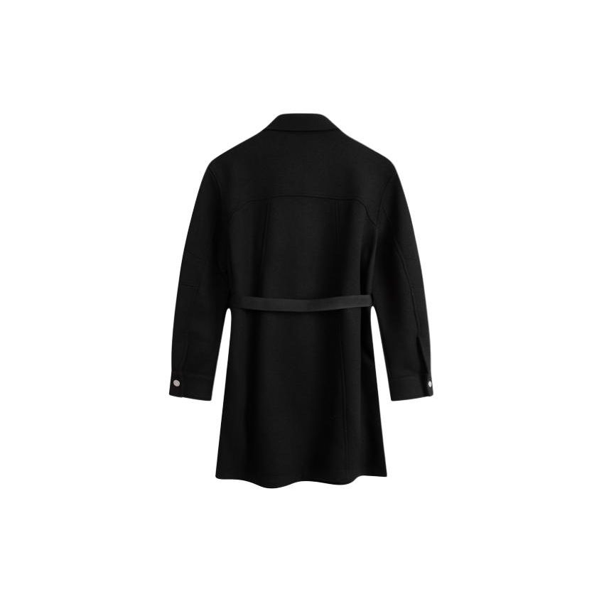 Calvin Klein Solid Color Lapel Zipper Long Sleeve Coat Women Coats Black J222318-BEH