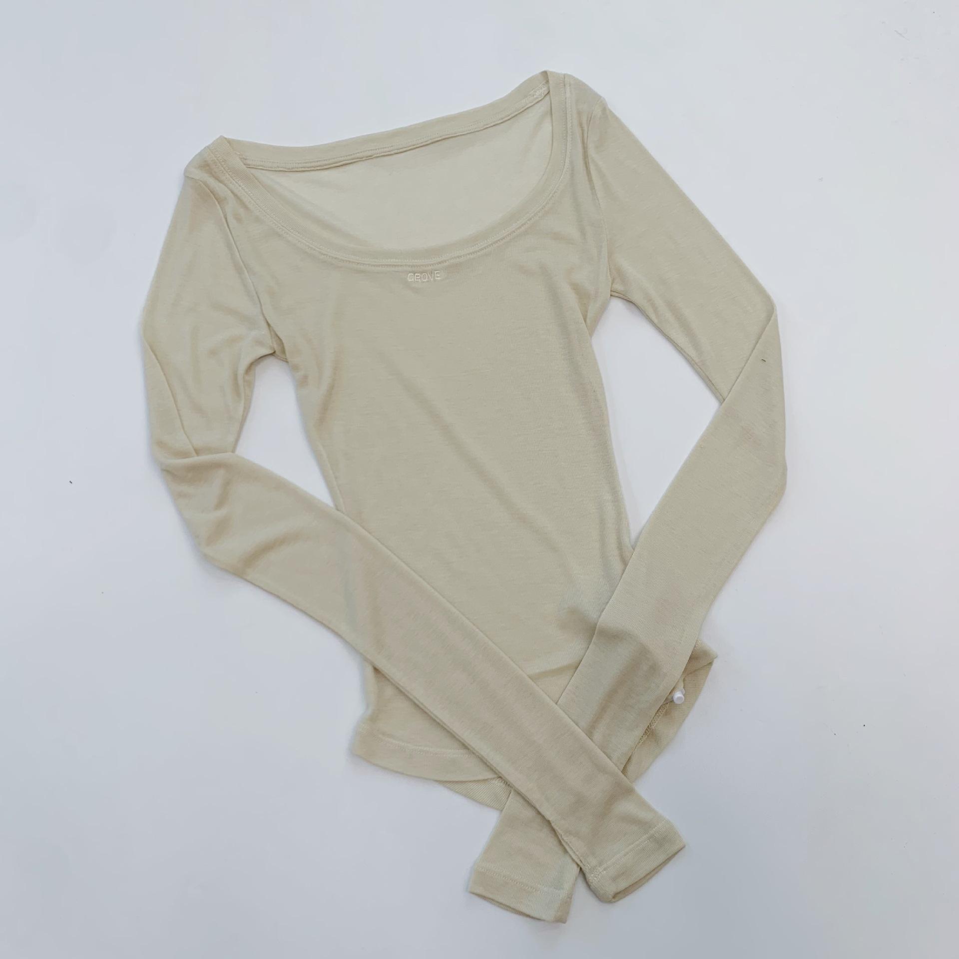 Korean Niche Sheer Slim-Fit Long Sleeve Round Neck Top One Size