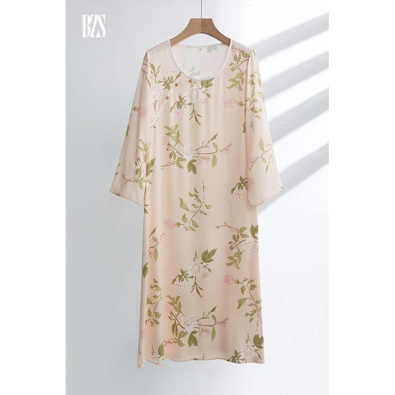 Cotton Silk Chinese Ancient Style Xia Yangqi Pajamas Skirts Tribute Satin Chinese Style Youthful-Looking Dress Chinese Style Midi Nightdress Female