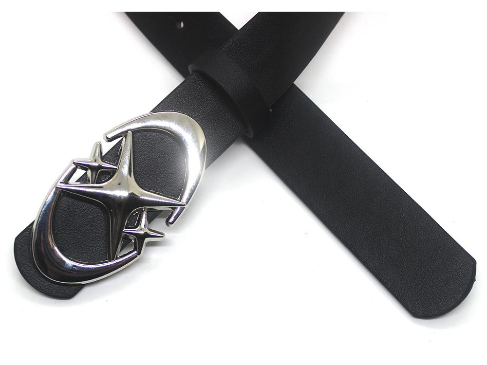 Stylish Crescent Moon & Star Buckle Belt for Jeans and Skirts - Versatile Fashion Leather Accessory
