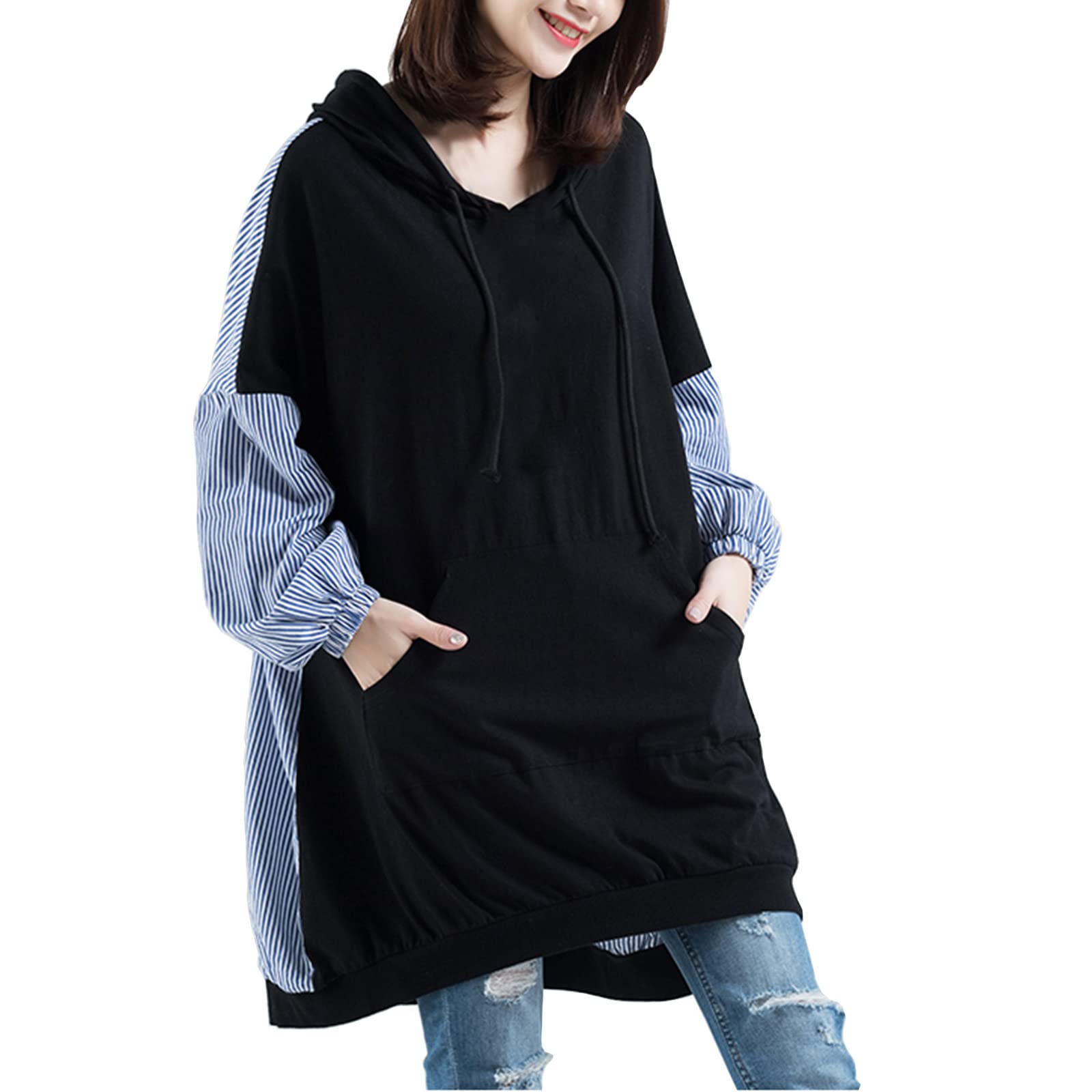 

KumiModa Split Long Sleeve Pullover Loose Plus Sizes Women s Hoodie, Hooded, Top, Outerwear, Fit, Oversized, Figure-Flattering, Slimming, Unisex,
