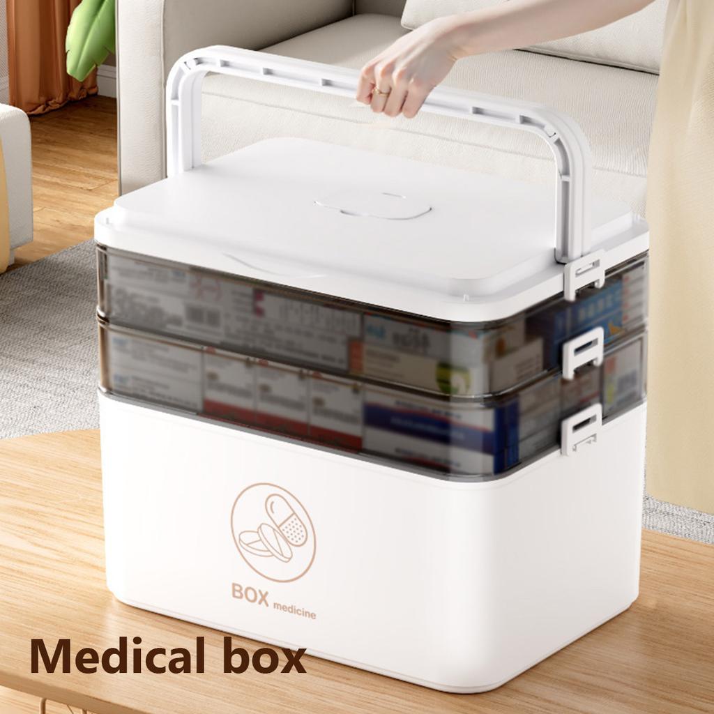 Household Large Capacity Medicine Box Portable First Aid Medical Kit Emergency Medicine Chest with Multi-layer Drug Storage Case