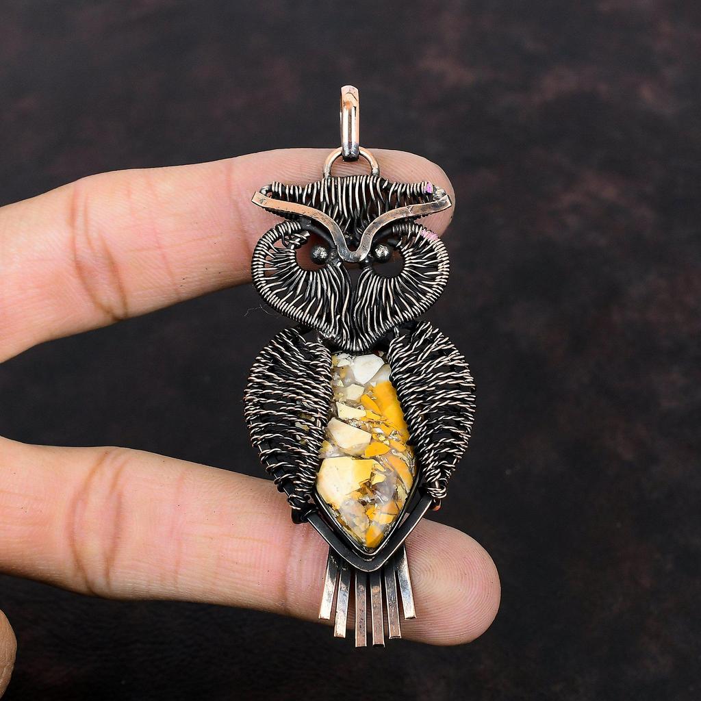 Brecciated Mookaite Pendant Copper Wire Wrapped Pendant Handmade Pendant Copper Jewelry Owl Design Pendant Gift For Friend Gemstone Pendant
