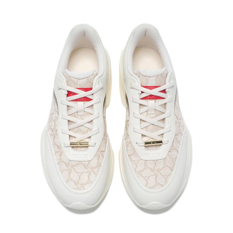 Li-Ning 1990 Xuanji Lightweight High Resilience Shock Absorption Wear-Resistant Low-Top Running Shoes Men sneaker Off-White Gold ALJU001-1