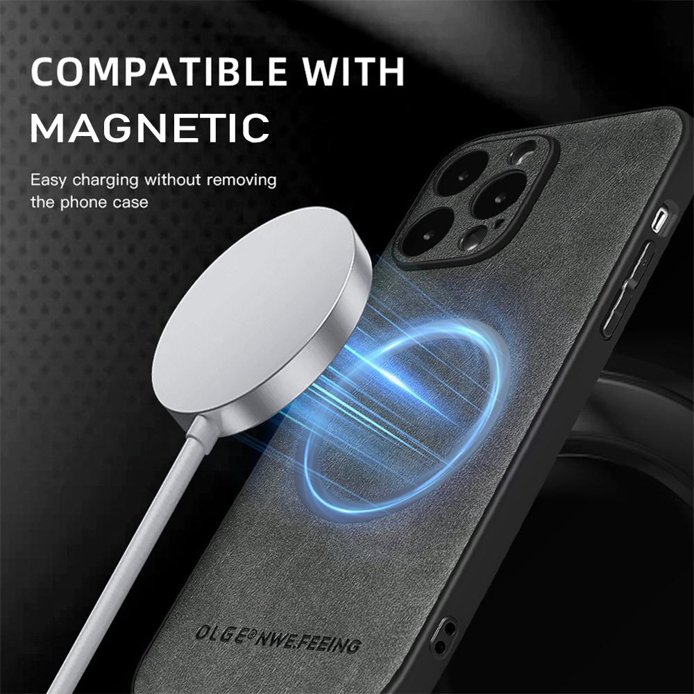 Kožené pouzdro pro MagSafe pro iPhone 16 Pro Magnetické bezdrátové nabíjení Pouzdro na telefon pro iPhone 13 15 14 Plus 11 12 Pro Max 16e Kryt