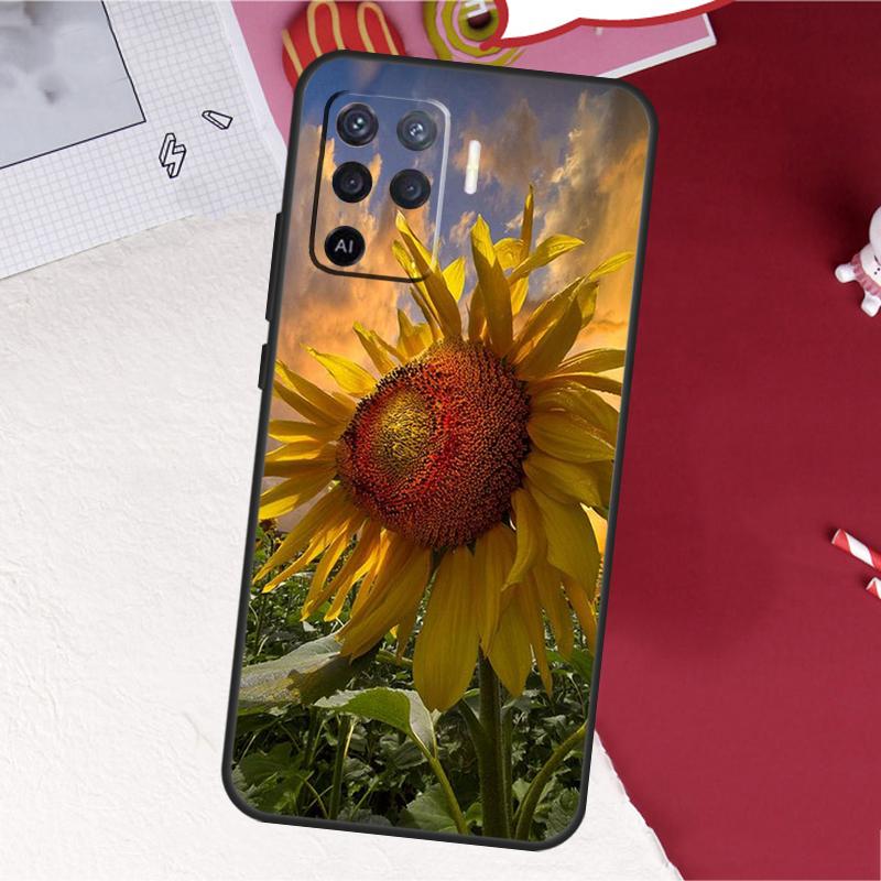 Beauty Yellow Sunflower Case For Oppo A17 A57 A77 A74 A54 A94 A78 A98 A18 A60 A80 A40 A38 A58 A96 A76 A16 A15 A5 Pro