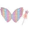 Girls Fairy Wings and Wand Fancy Dress Set Butterfly Wings Fairy Magic Wand Glitter Fairy Dress Up Fancy Accessory Costume for Girls Party Costume