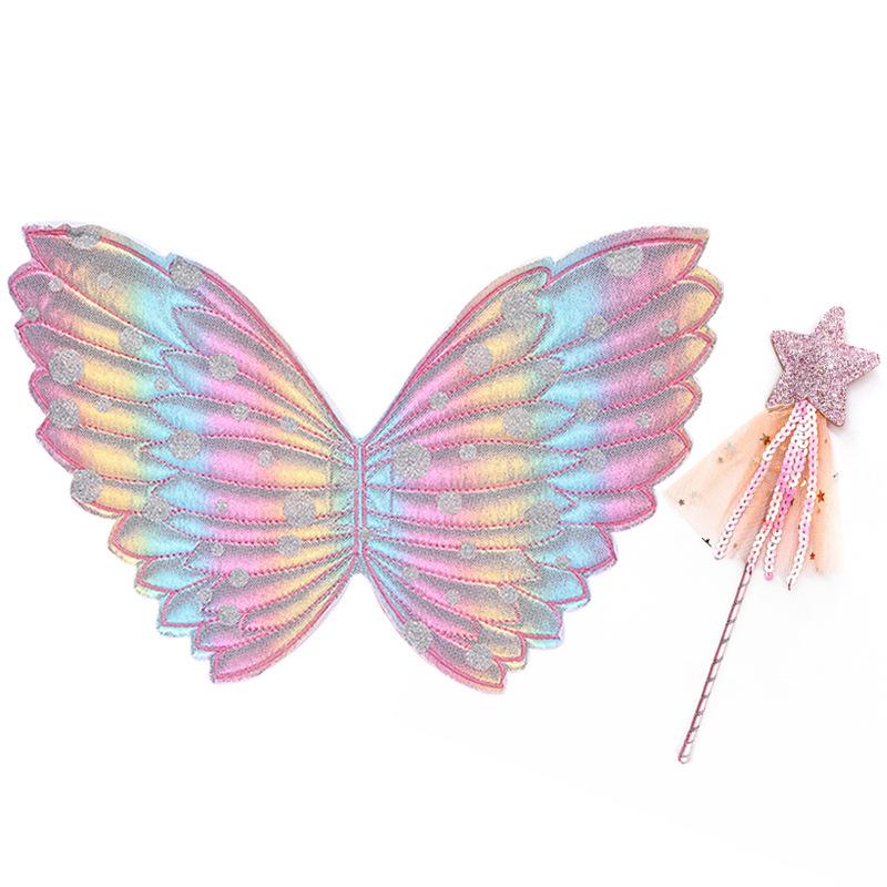 Girls Fairy Wings and Wand Fancy Dress Set Butterfly Wings Fairy Magic Wand Glitter Fairy Dress Up Fancy Accessory Costume for Girls Party Costume