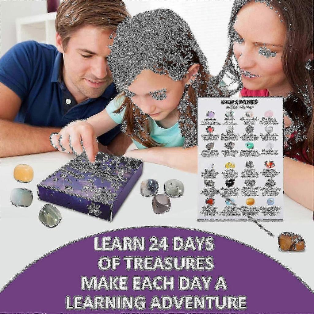 Natural Crystal Agate Stone Advent Calendar 2022 - 24 Days Minerals Fossils for Christmas