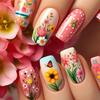 24 Pcs Ballet Shaped False Nail Stylish Flower Press On Nail Full Cover Stick On Nail Manicure Nail Accesories for Women