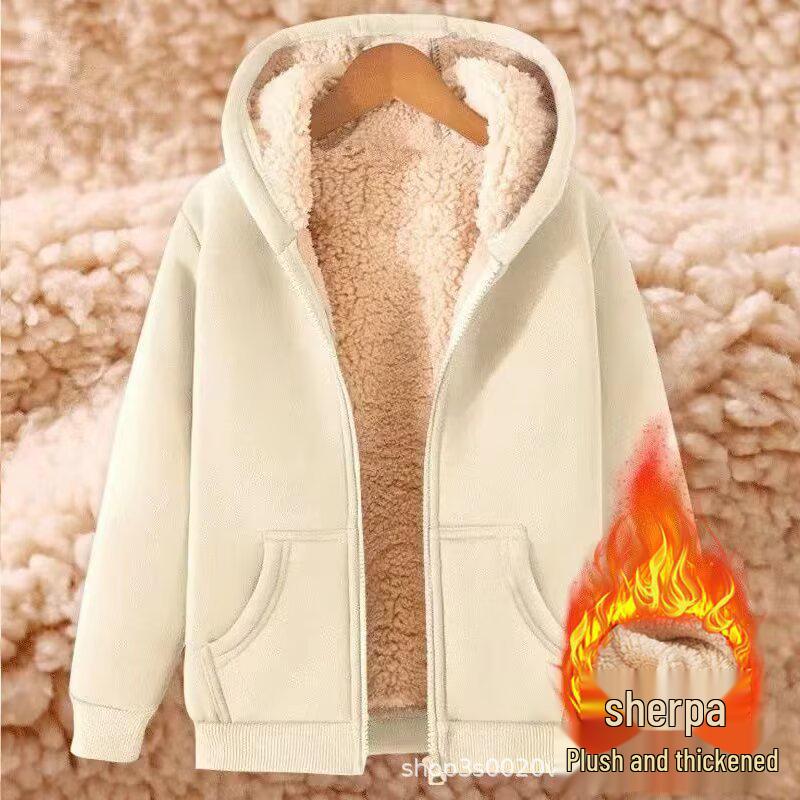 Men's Velvet-Lined Lambswool Hoodie - Warm, Loose, Casual Autumn/Winter Jacket