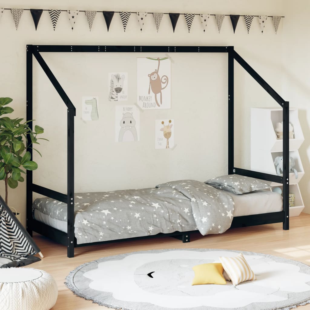 Kids  Bed Black 80 x 200 cm Solid Pine Wood