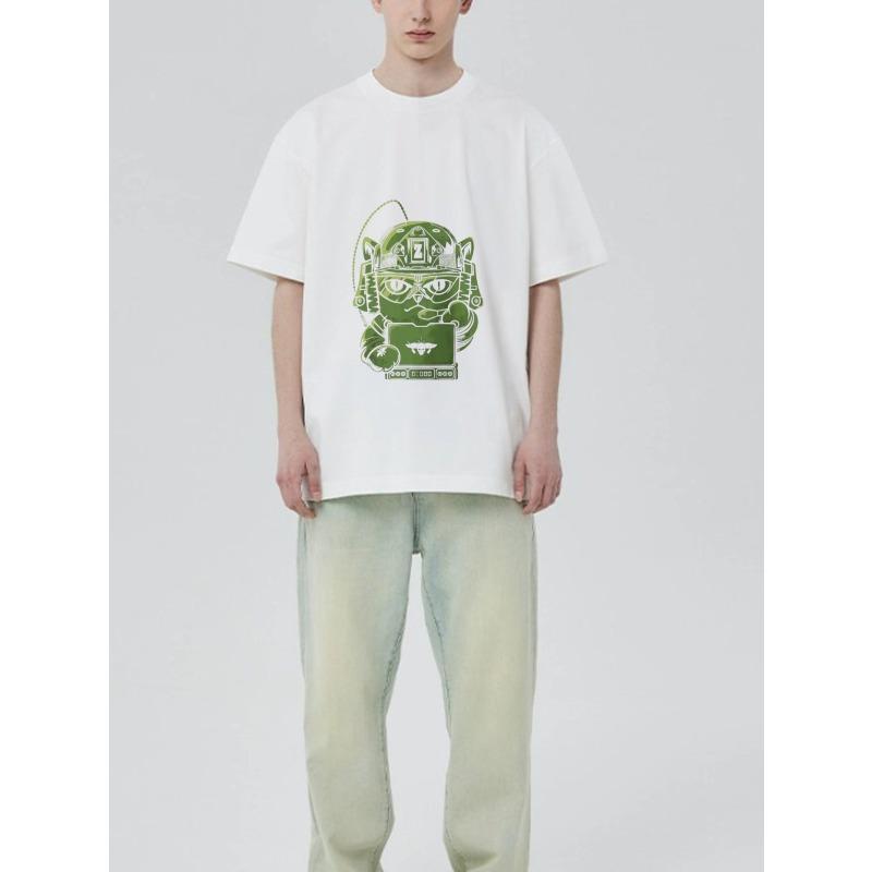 Black T Shirt with Green Cat Stormtrooper Graphic Print for Casual Wear