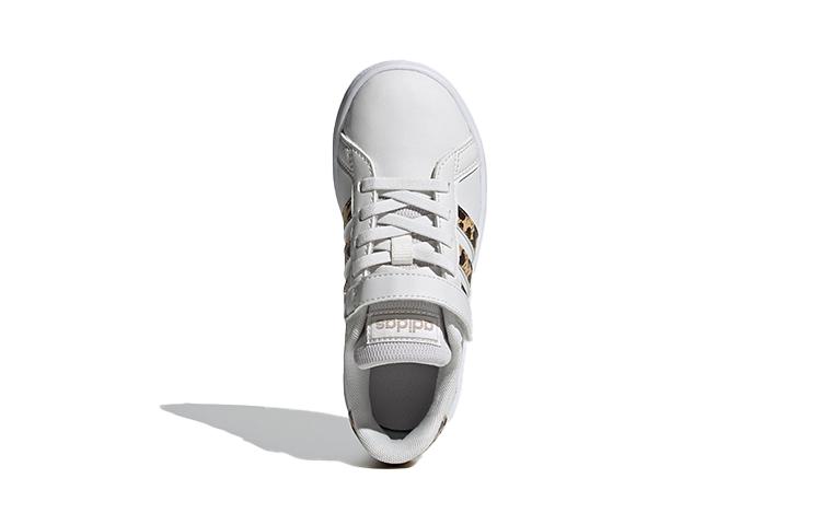 adidas Neo GRAND COURT Synthetic Leather Abrasion Resistant Low Top Kids' Skateboarding Shoes White Leopard Print FZ3516