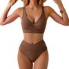 2 stk./Sæt Dame Bikini Sæt V-udskæring Udvidede Kanter BH Høj Talje Mavekontrol Badetrusser Sæt Patchwork Farve Sommer Badetøj