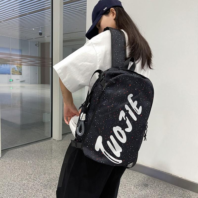 Women's Letter Printed Backpack Men's Large Capacity Travel Backpack Junior High School Student Schoolbag