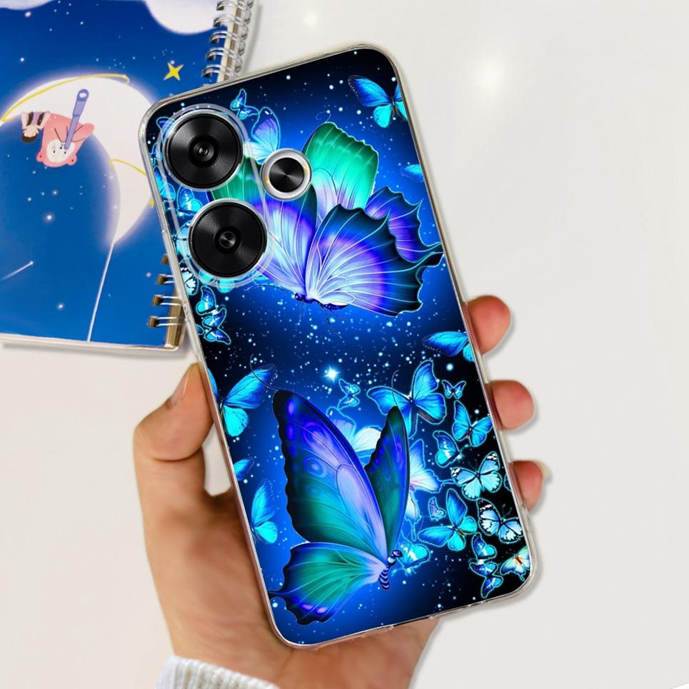 Flower Butterfly Women Fashion Back Cover For Xiaomi Redmi Turbo 3 Phone Funda Transparent Soft TPU Silicone Coque For Poco F6