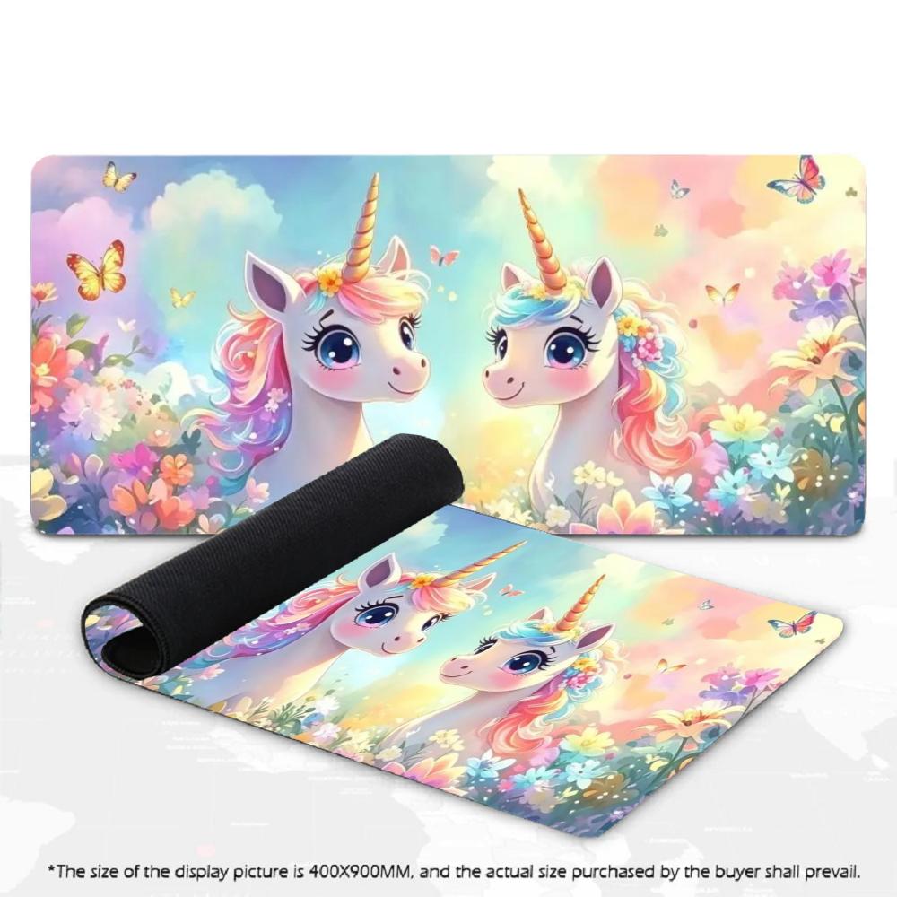Cute Cartoon Unicorn Mouse Pad XXL Colorful Flower Garden Non‑Slip Rubber Deskmat Pc Game Keyboard Mats Large Computer Mouse Mat