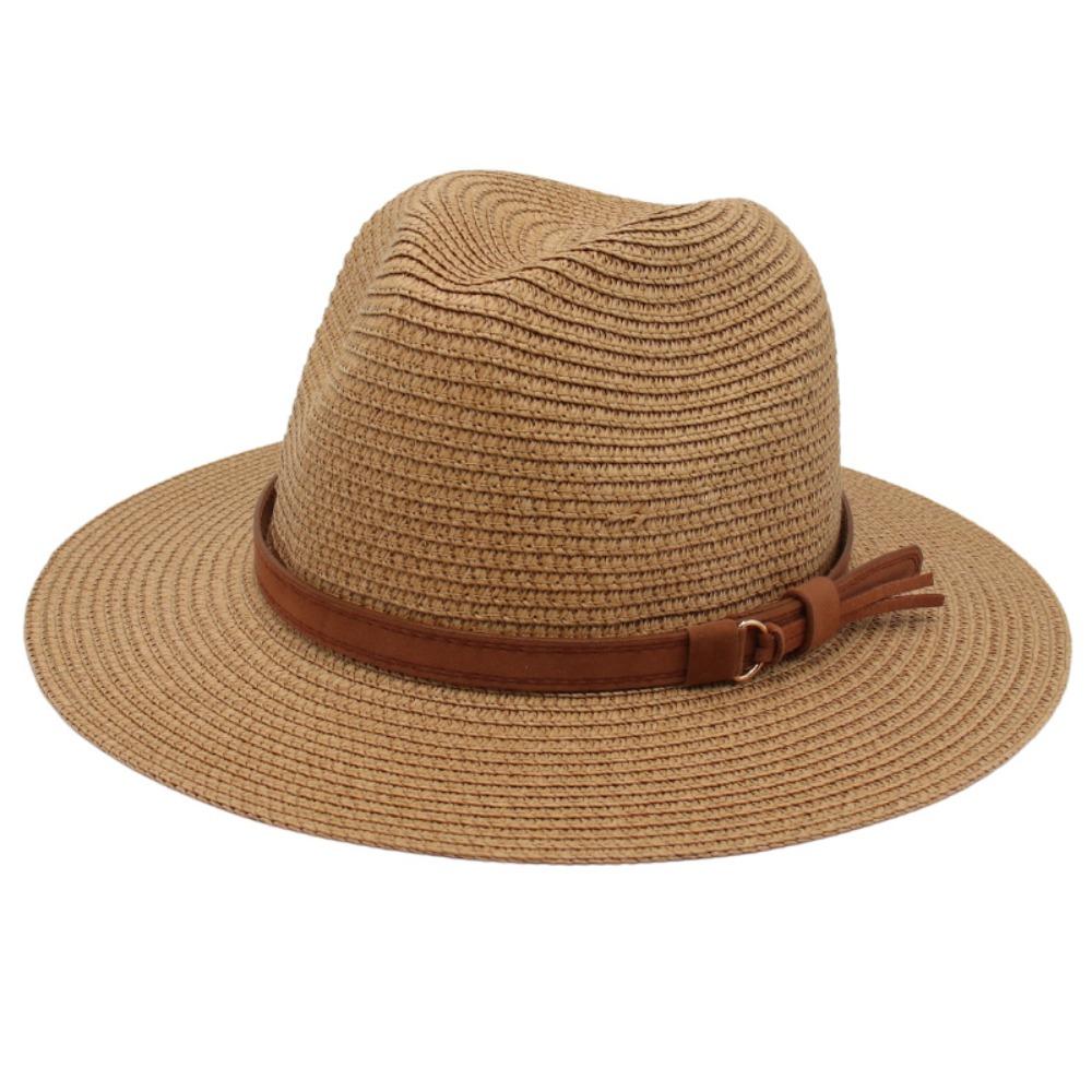 Summer Straw Woven Hat Wide Brim UV Protection Beach Panama Hat Soft Breathable Fedora Sun Hat