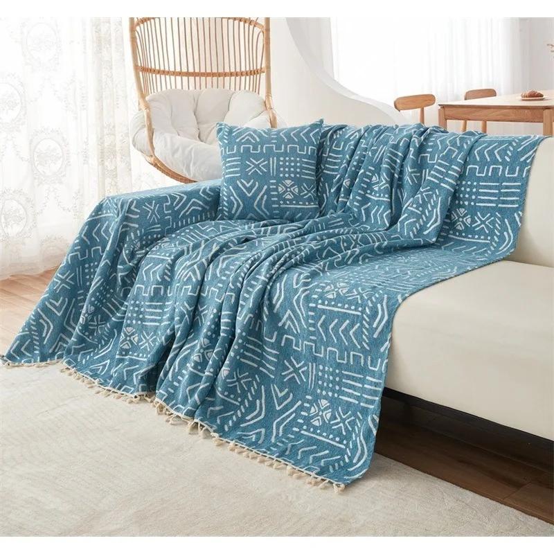 Chenille Sofa Throw Blankets BohemiaTassel Sofa Towel for Living Room Camping Anti Cat Scratch Sofa Cover Non Slip Couch Towel