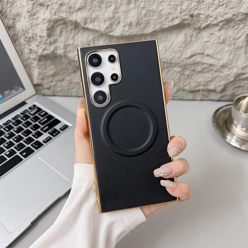 For Samsung Galaxy S25 Ultra Magnetic Case Nappa Texture PU+TPU+PC Phone Back Cover