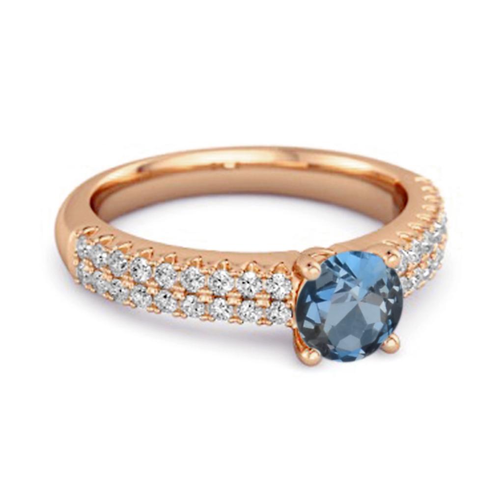 London Blue Topaz Double Pave Band Ring - 925 Sterling Silver Rose Gold Vermeil