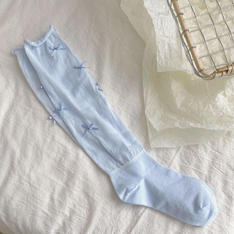 Women'S Stockings High Quality Modern  Simple Cute Japanese Style Long Women Socks Mesh Bow Sweet Knee High Socks Thin White