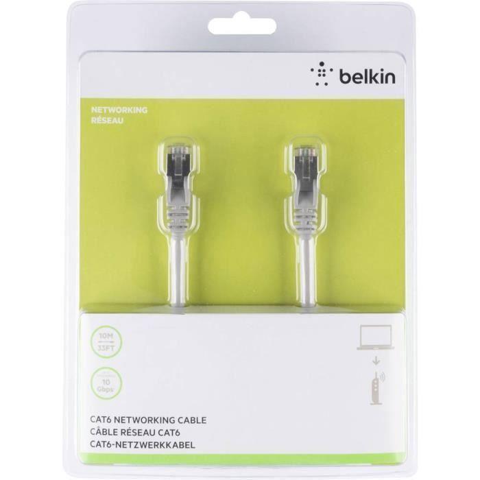Câble De Raccordement Réseau Belkin A3L981BT10M-H-S RJ45 CAT 6 S-FTP 10 M Gris Avec Cliquet D'encastrement 1 Pc(s)