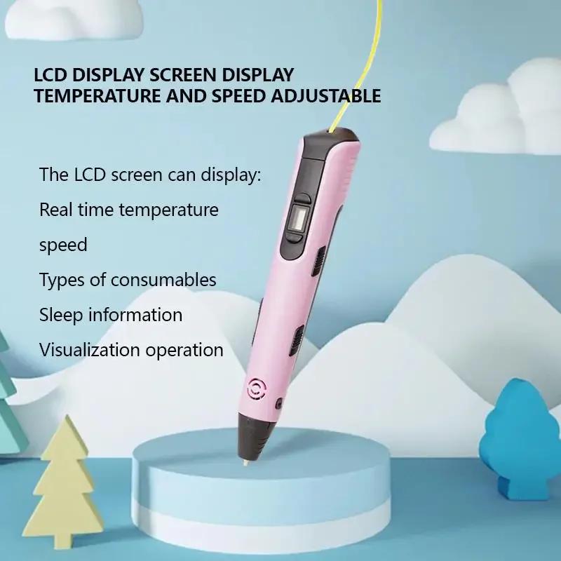 New 3D Printing Pen Lcd Display Screen 1.75Mm ABS PLA 0.7Mm Diameter Material Kids Diy Drawing Pens Christmas Birthday Gifts