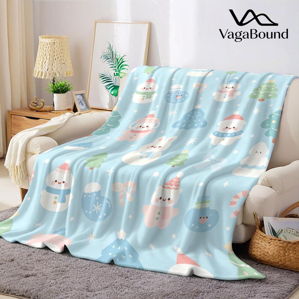 Kawaii Pastel Christmas Flannel Blanket Warm Soft Halloween Christmas All-Season Couch Decorative Cozy Warm Gift