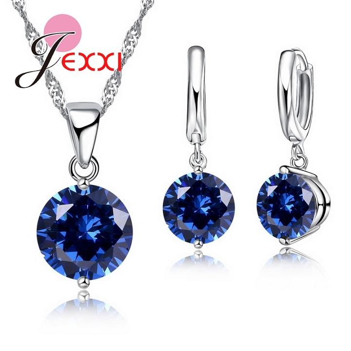 Wholesale Dedicated 925 Silver Jewelry Sets 8 Colors Cubic Zircon Pendant Set Anniversary Earrings Necklace Accessories