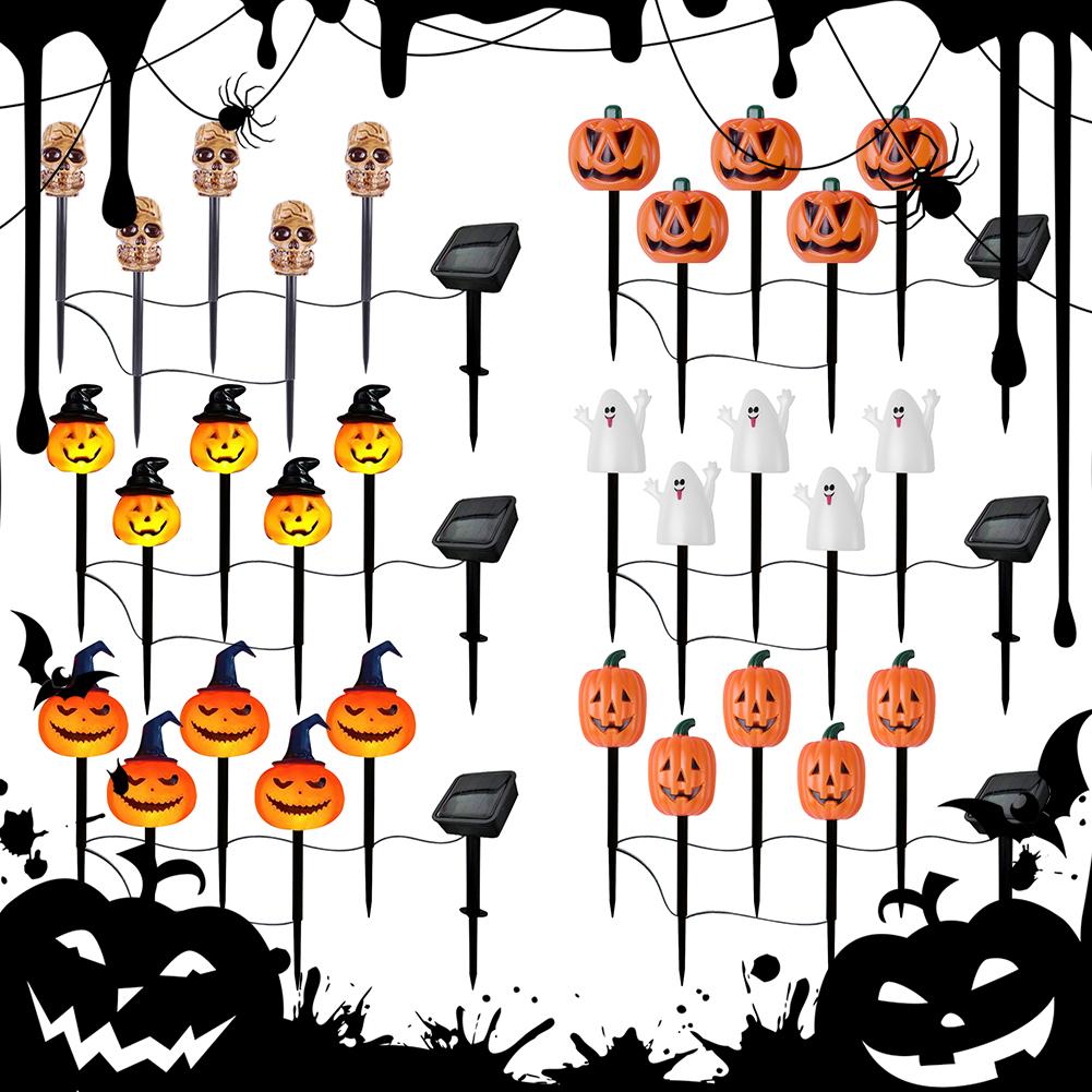 5 Pack Halloween Pumpkin Pathway Stake Lights Halloween Decoration Outdoor Solar Lights Waterproof for Garden Yard Pathway Decor