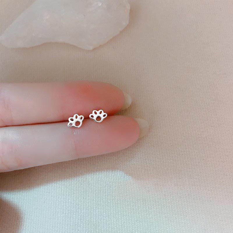 Cute Cat Paw Sterling Silver Stud Earrings - Korean Style Trendy Accessories for Women and Students 925 Sterling Silver Ear Pin