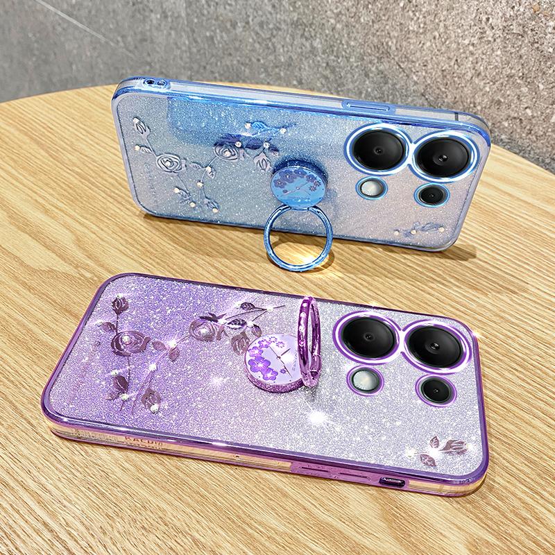KADEM For Xiaomi Redmi Note 13 Pro 4G/Poco M6 Pro 4G Phone Case Rhinestone Decor Ring Kickstand TPU Cover