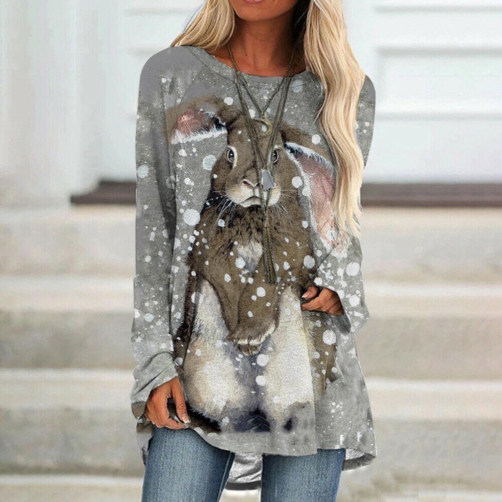 Anime Cat Printed Women's T-Shirts Vintage Style Sweater Cotton O-Neck Y2k Long Sleeve Ladies Clothing Oversized Street Pullover