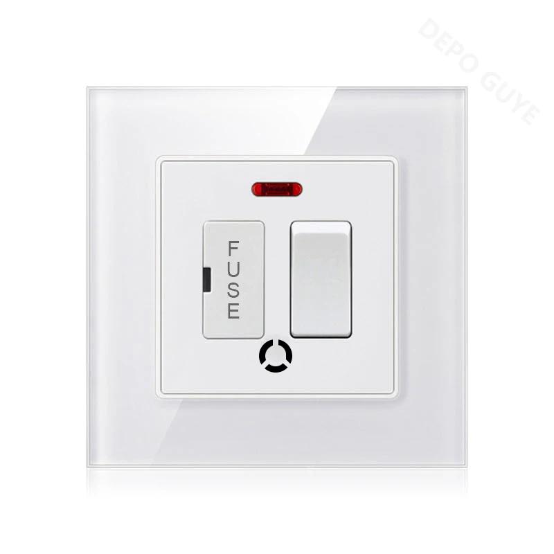 86 Type UK 13A Switch With Fuse Electrical Switch Light Spurs Neon Black White Grey Tempered glass Fuse 13A Wall Switch Panel