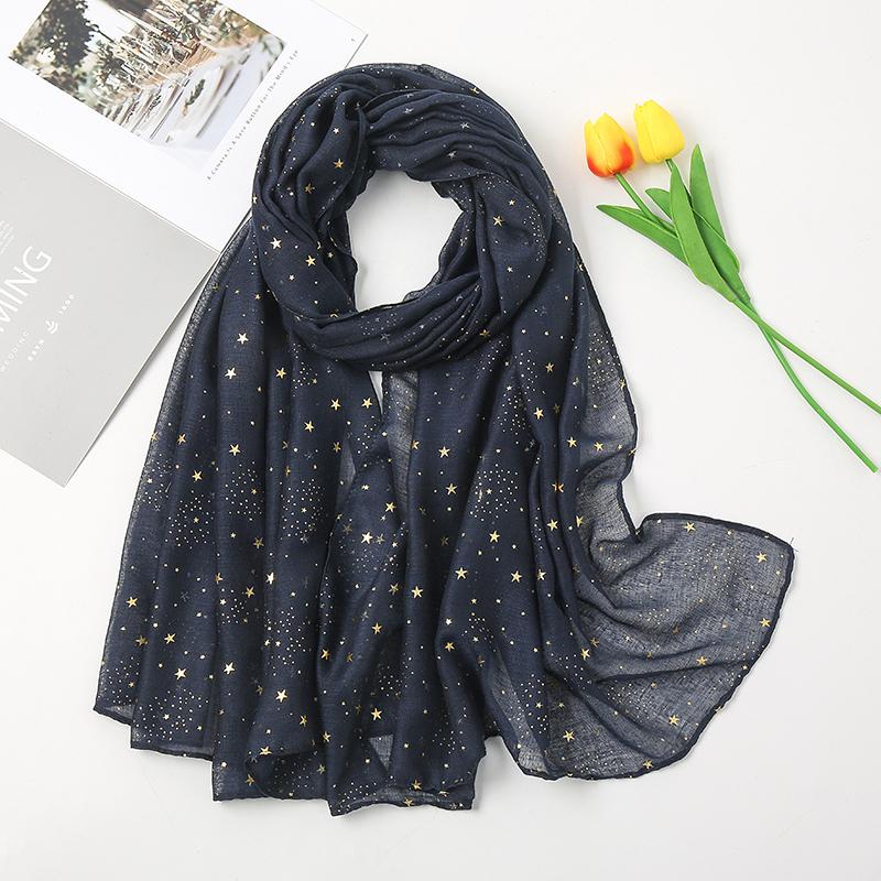 Newest Glitter Cotton Scarf Ramadan Women Muslim Fashion Hijab Golden Stars Women'S Scarves Foulard Femme Musulman Bandana