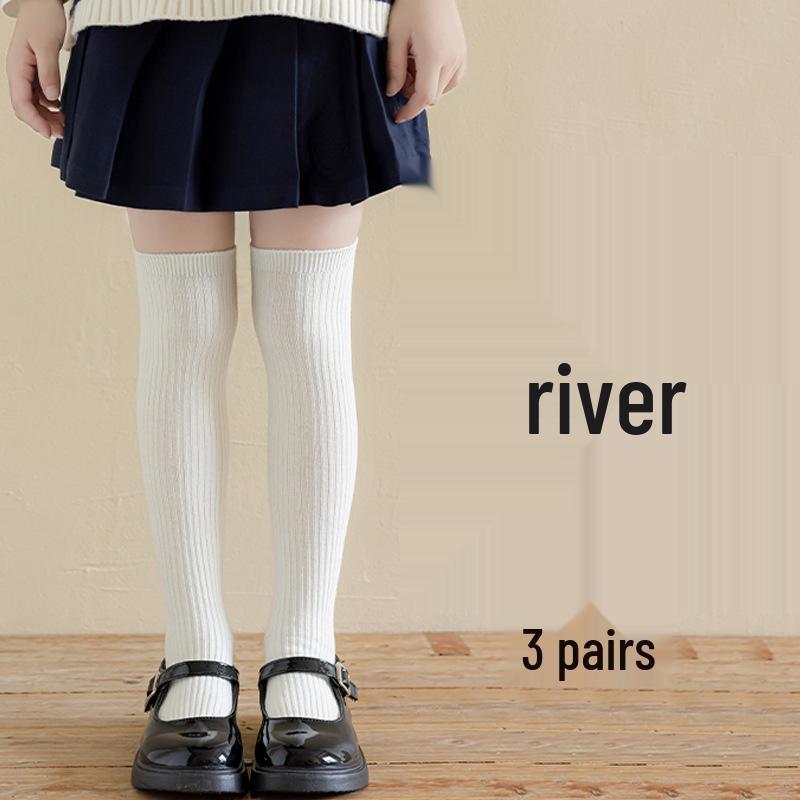 Dark Gray & White Children's Knee-High Socks – Unisex Boneless School Uniform Style