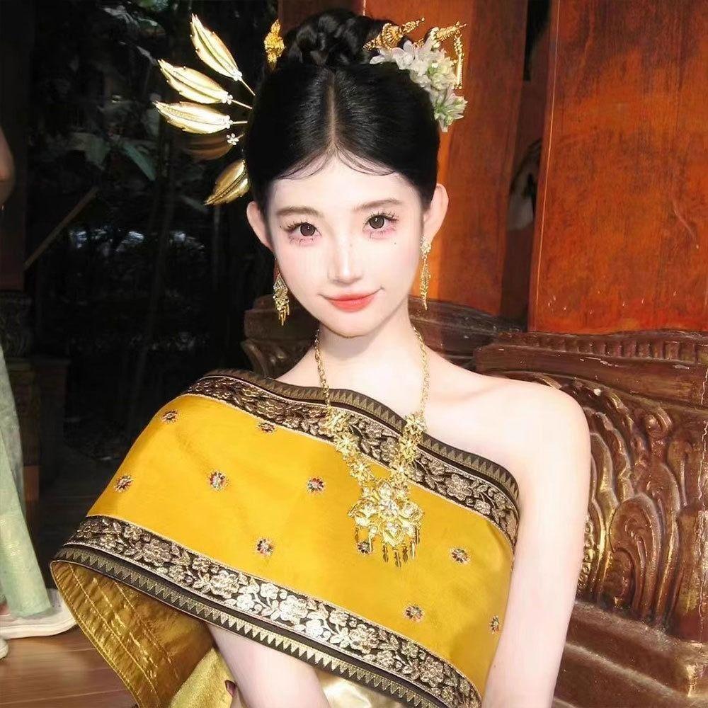 Ancient Thai Hair Sticks Flower U-shaped Hairpin Vintage Thai Metal Leaves Hairpin Women